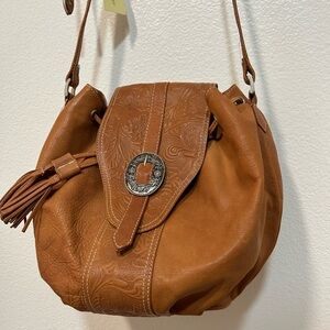 Embossed Tan Leather Crossbody Bag